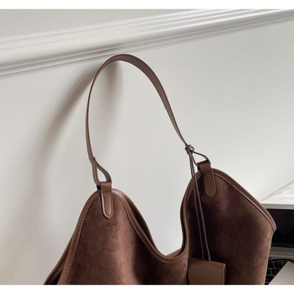 9128 Slouchy Suede Hobo Tote Bag Trendy Suede Purse Large Capacity Shoulder - Picture 4 of 7